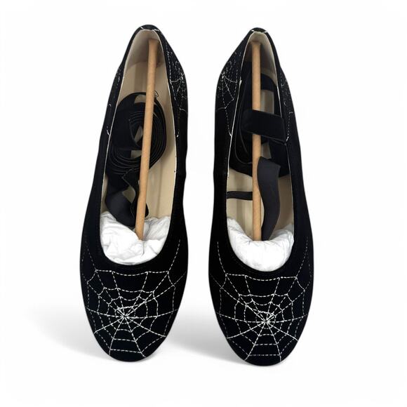 Nicoletta Carlone Irene Spiderweb Black Velvet Flats Womens US 8.5 EU 39 READ - Picture 4 of 11